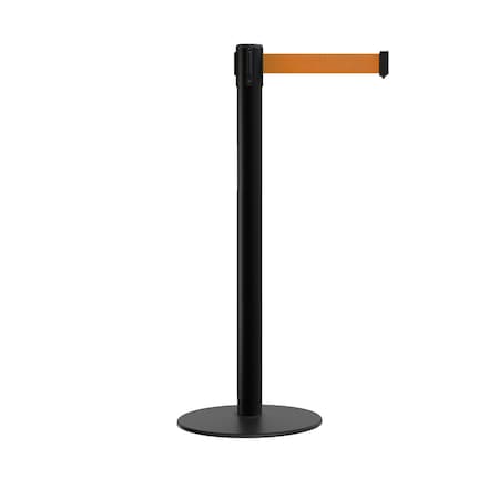 Montour Line Stanchion Belt Barrier Flat Base Black Post 7.5 ft. Orange Belt S400-BK-OR-75